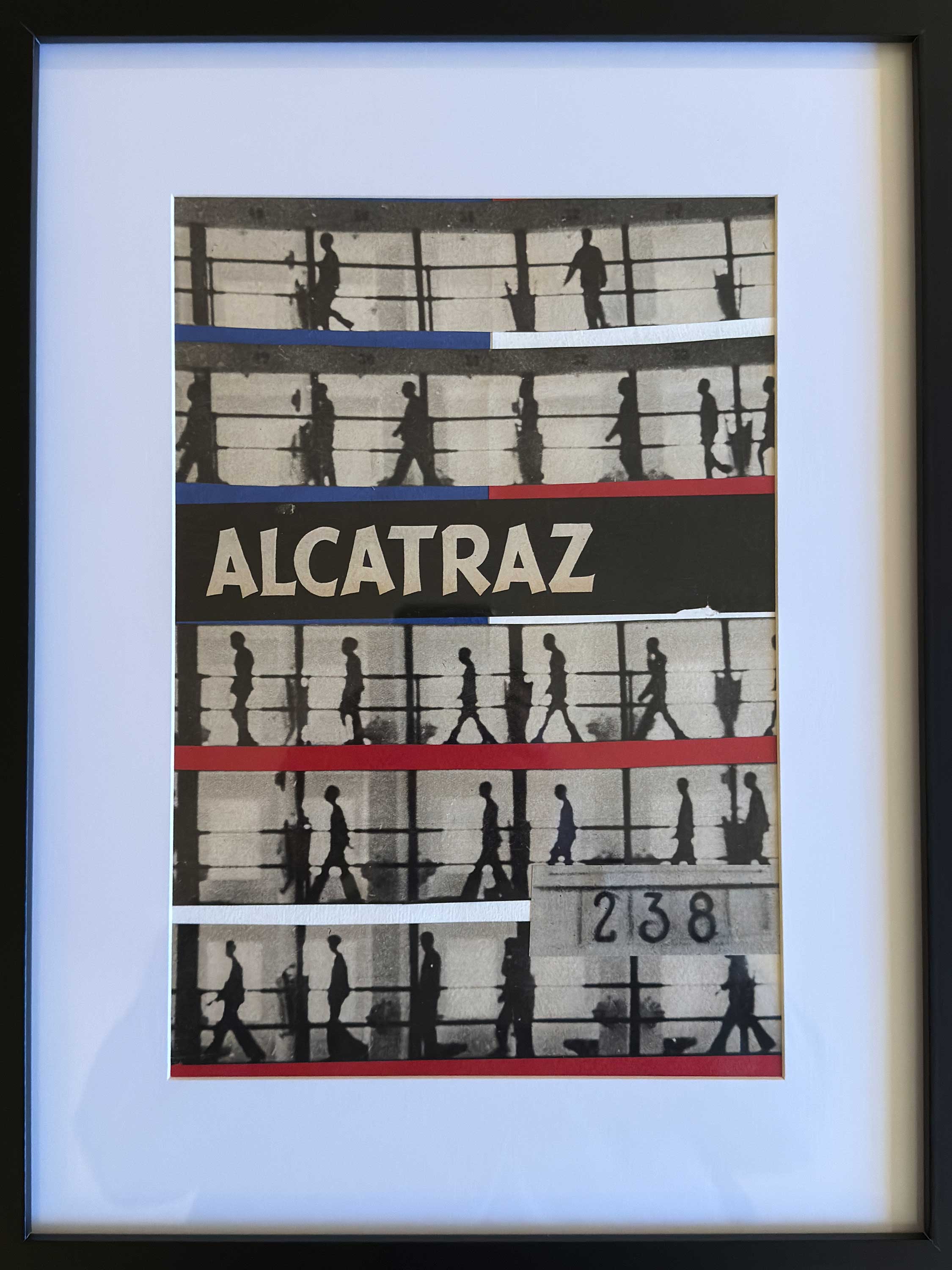 Alcatraz - contemporary minimalist collage artwork made with paper fragments