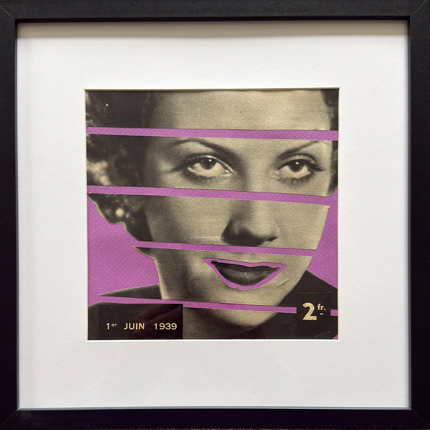 Visage Femme - contemporary minimalist collage artwork made with paper fragments